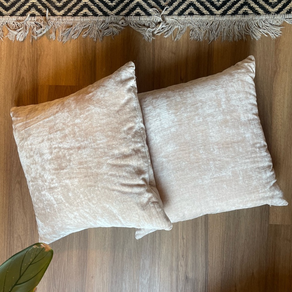 Set of Two Light Pink Velvet Throw Pillows